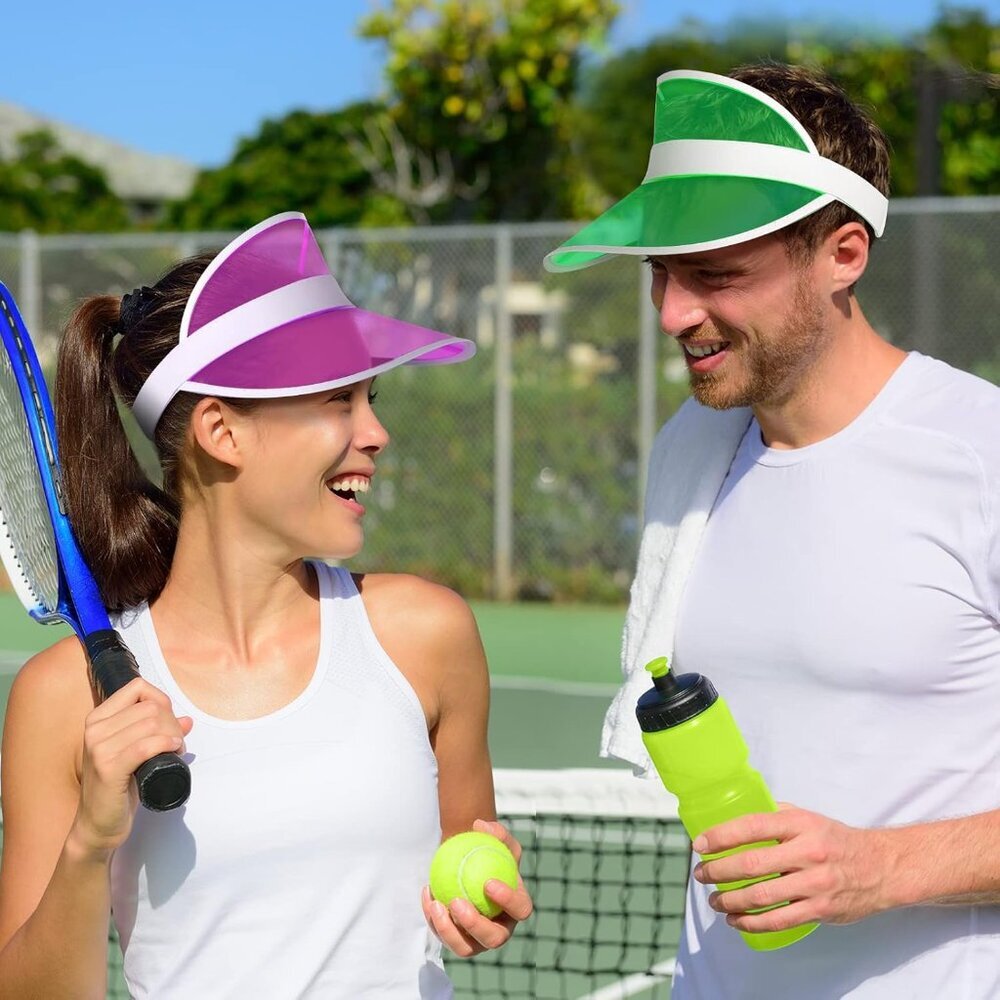 14 Pack Unisex Sun Visors Plastic Clear Cap Candy Color Transparent Tourist Viso - Picture 6 of 6